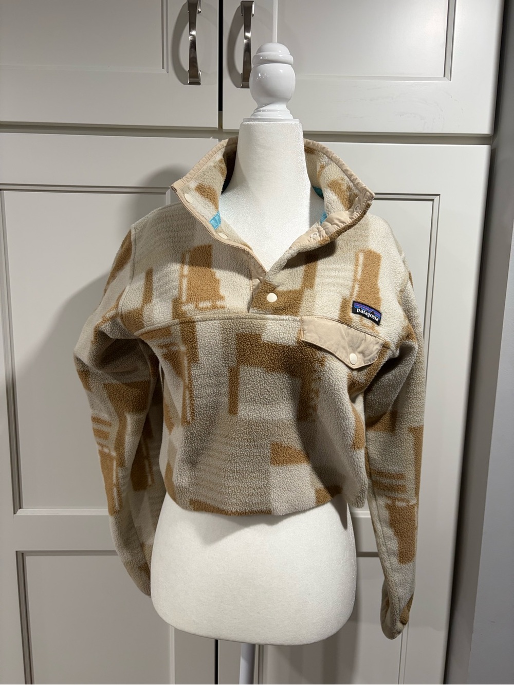 Patagonia Beige & Tan Geometric Snap Pullover Fleece